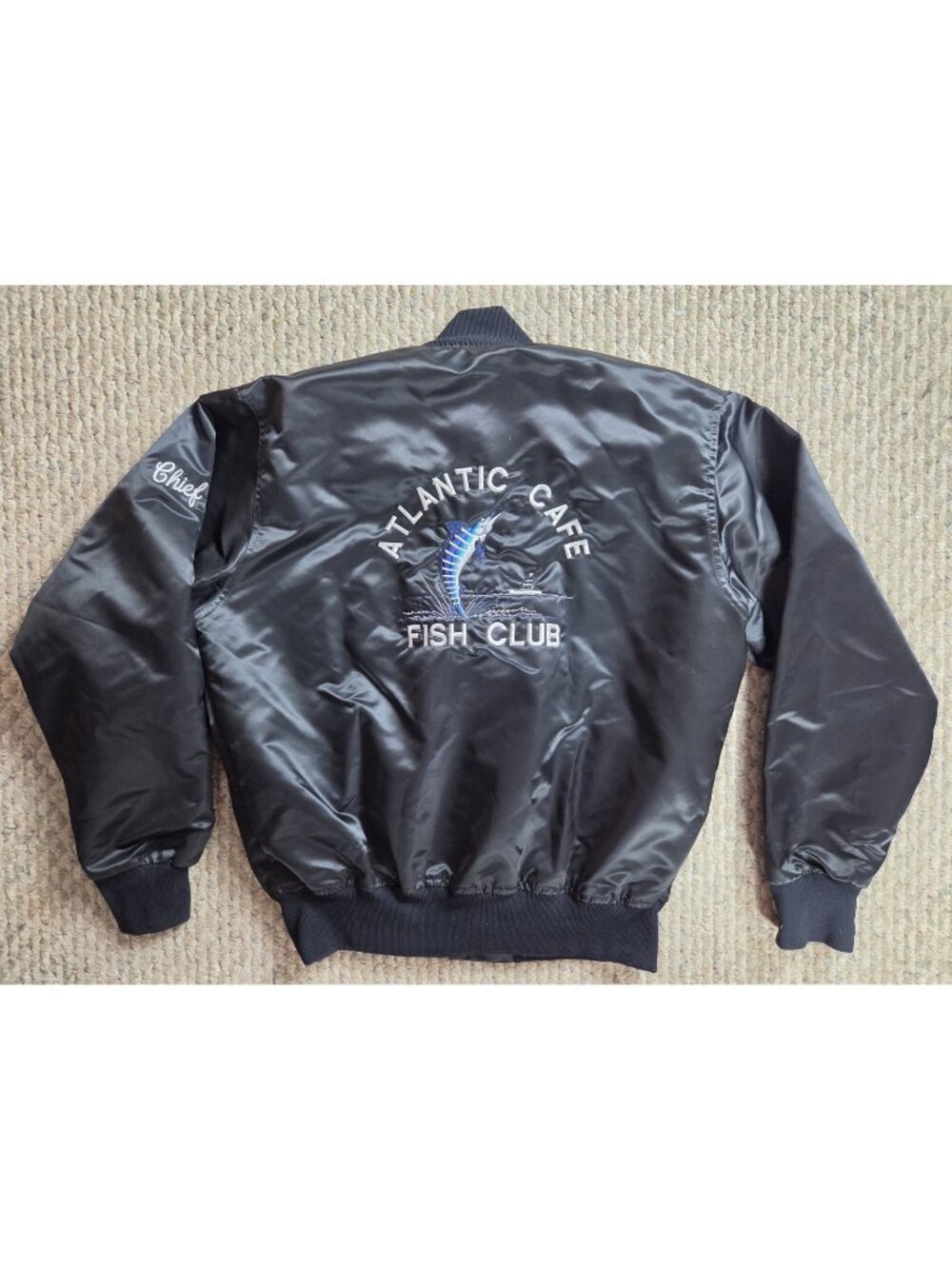 Taunton MA Massachusetts Atlantic Cafe Fish Club Embroidered Bomber Black Large